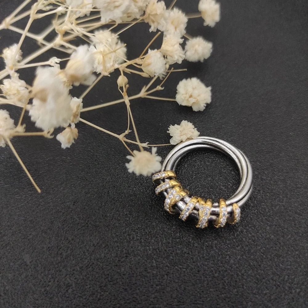 David Yurman Two-Tone Spiral Pavé Ring — Gold and Silver